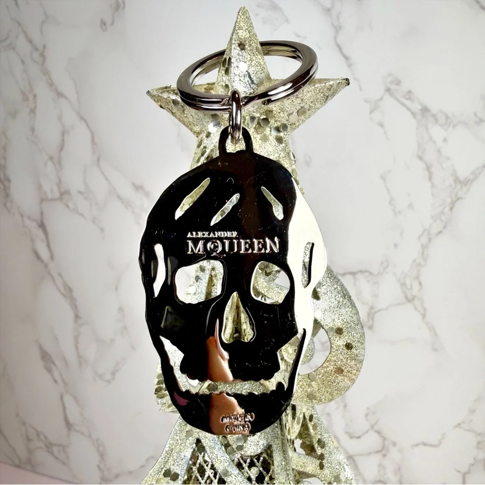 Alexander McQueen Navy Blue & Silver Skull Bag Charm/Keychain